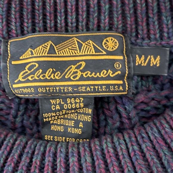 Vintage 90s Eddie Bauer Mens Cable Knit Sweater Size M Outdoor Classic Heritage - Picture 5 of 9